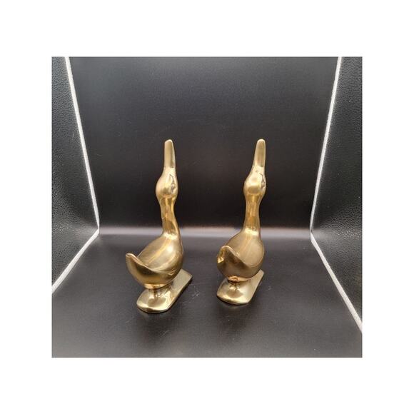 Vintage Brass Ducks Geese Bookends Lucky Heads Up Sculptures Weighted - Picture 8 of 10